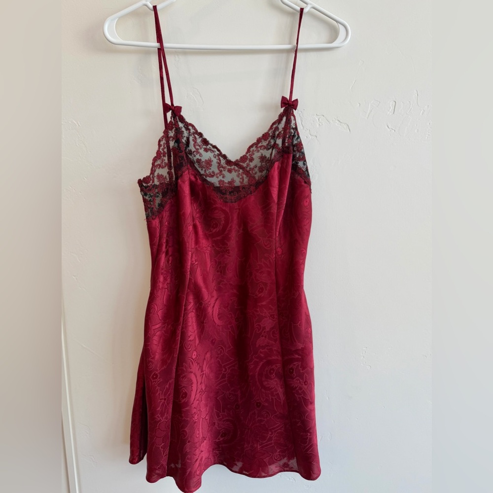 Victoria's Secret Vintage 90’s Burgundy Red Lace Slip Dress - Picture 2 of 11